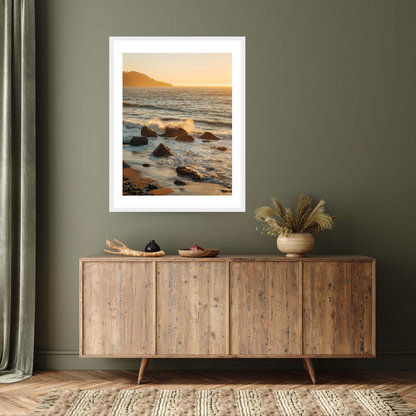 Waves crashing on rocks at sunset at Marshalls Beach San Francisco California USA